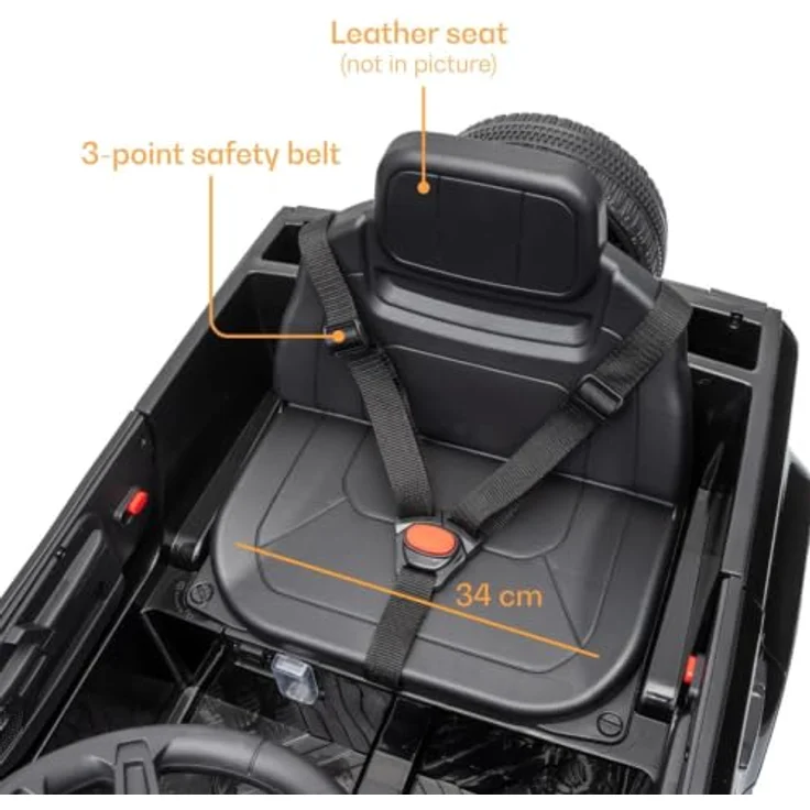Vrooomy Land Rover Defender 90 Elektro-Kinderfahrzeug 12V mit Fernbedienung, EVA-Rädern, 3-Punkt-Gurt, funktionierenden Türen und MP3-Player – Schwarz – Bild 6