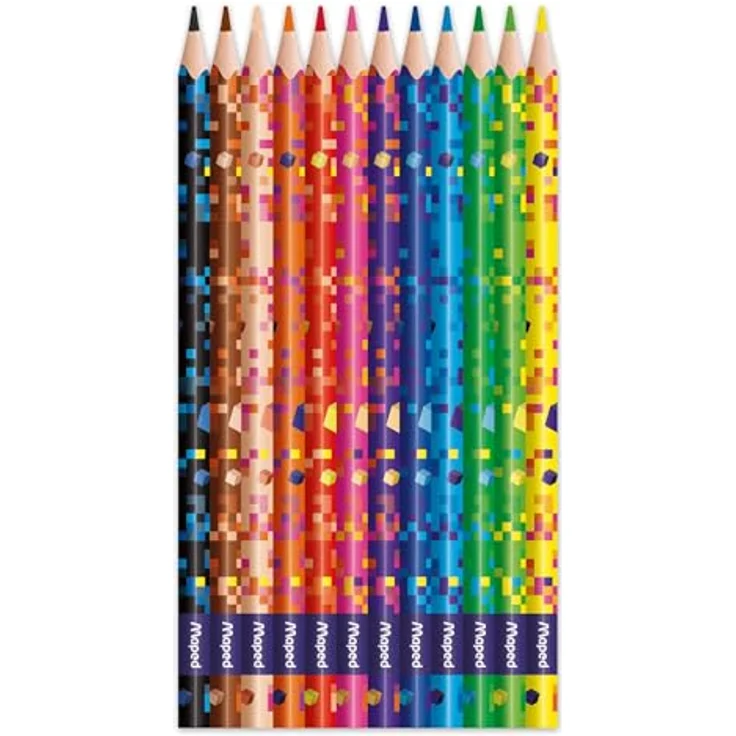 Maped - Ergonomische Drei-Kant-Buntstifte, Farbstifte PIXEL PARTY - x12 Stifte - mit PIXEL-Motiven bedruckt, lebendige Farben, aus Kunstharz, ergonomisch – Bild 2
