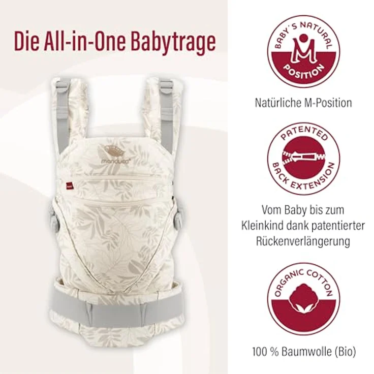 Manduca Babytrage XT, All-in-One-Trage aus Bio-Baumwolle mit stufenlos verstellbarer Sitzbreite und drei Tragepositionen, geeignet für 3.500 bis 20 kg, ergonomisch und hüftgesund – Bild 2