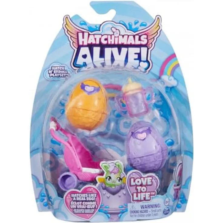 Hatchimals Alive Zwillingswagen Spielset - mit 2 Mini-Figuren in selbstschlüpfenden Eiern und 3 Accessoires für fantasievolles Rollenspiel, Spielzeug für Kinder ab 3 Jahren