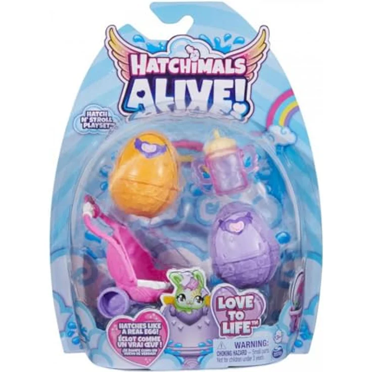 Hatchimals Alive Zwillingswagen Spielset - mit 2 Mini-Figuren in selbstschlüpfenden Eiern und 3 Accessoires für fantasievolles Rollenspiel, Spielzeug für Kinder ab 3 Jahren