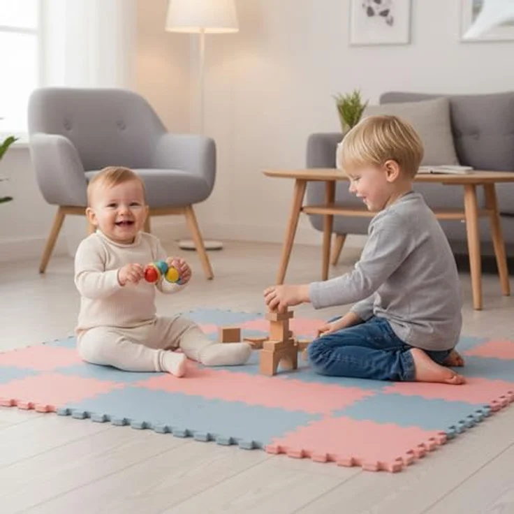 LittleTom Spielmatte Baby Puzzlematte Blau & Rosa, 18-teilig, 30x30 cm Matten, 180x90 cm Bodenmatte, EVA Schaumstoff, rutschfest, allergikerfreundlich – Bild 2