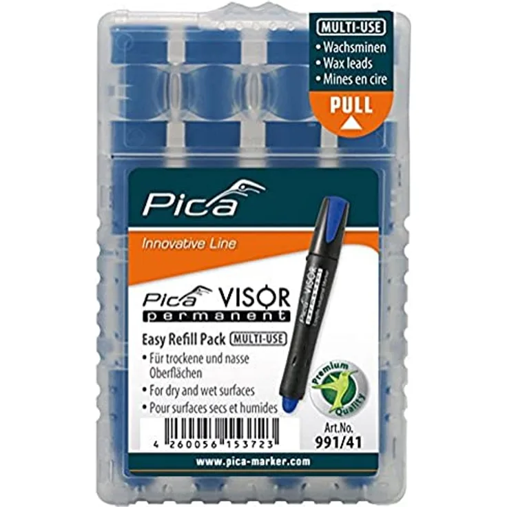 Pica 991/41 Permanent Marker Mine, wasserfest, umweltfreundlich, wirtschaftlich, für diverse Materialien geeignet, Farbe: blau, Durchmesser: 10 mm, Länge: 85 mm