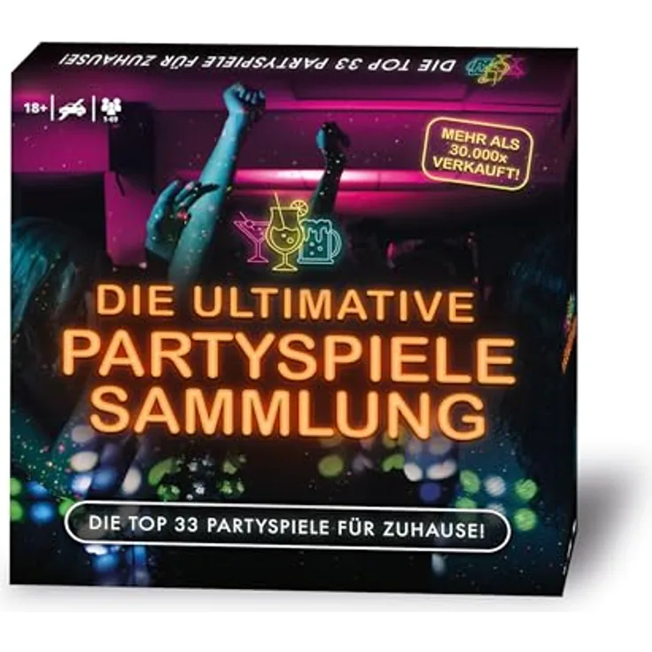 Gomazing Die ultimative Partyspielesammlung, 33 lustige Brett-, Karten- & Würfelspiele für 2 bis 69 Spieler, ideal für Zuhause, Freunde & Familie
