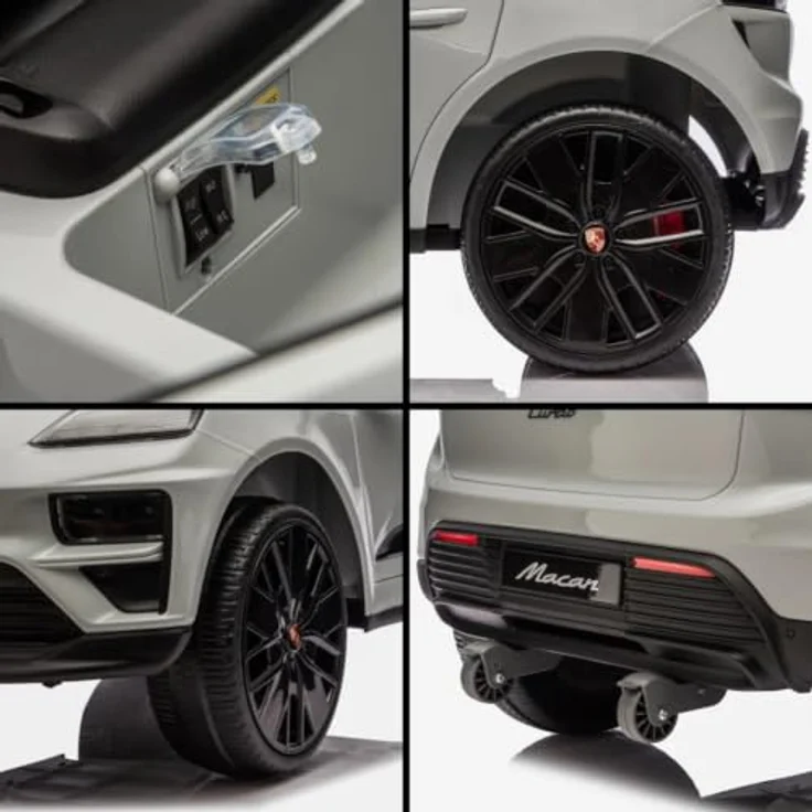 Vrooomy Porsche Macan Turbo Kinder Elektro Auto, 12V mit Fernbedienung, Soft-Start, EVA-Rädern und Bluetooth, Nardo Grau, für 1 bis 6 Jahre – Bild 9