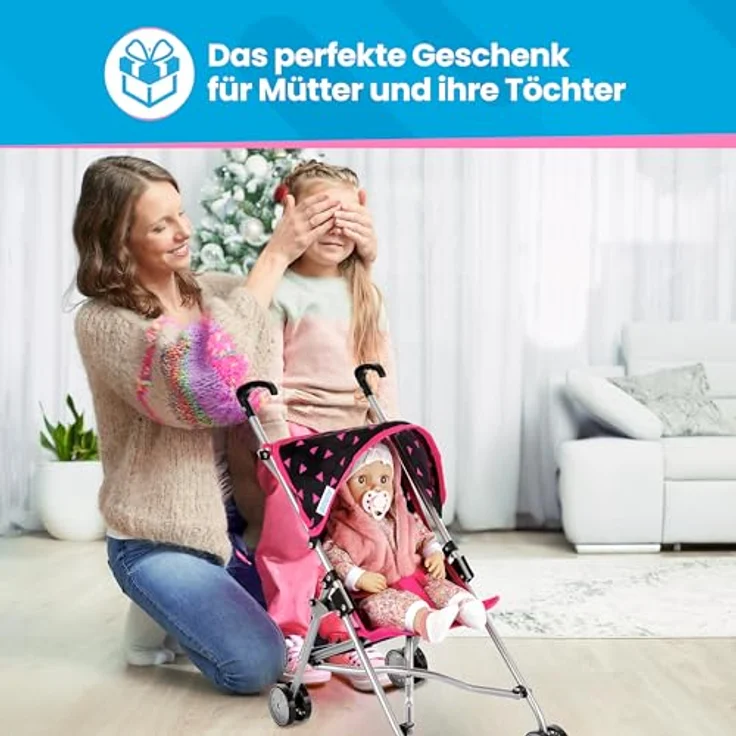 Kinderplay Puppenbuggy, Puppenwagen, Puppen Buggy - Leichte Stabile Konstruktion, Griffhöhe 54 cm, Modell KP0290 (KP0290R) – Bild 5