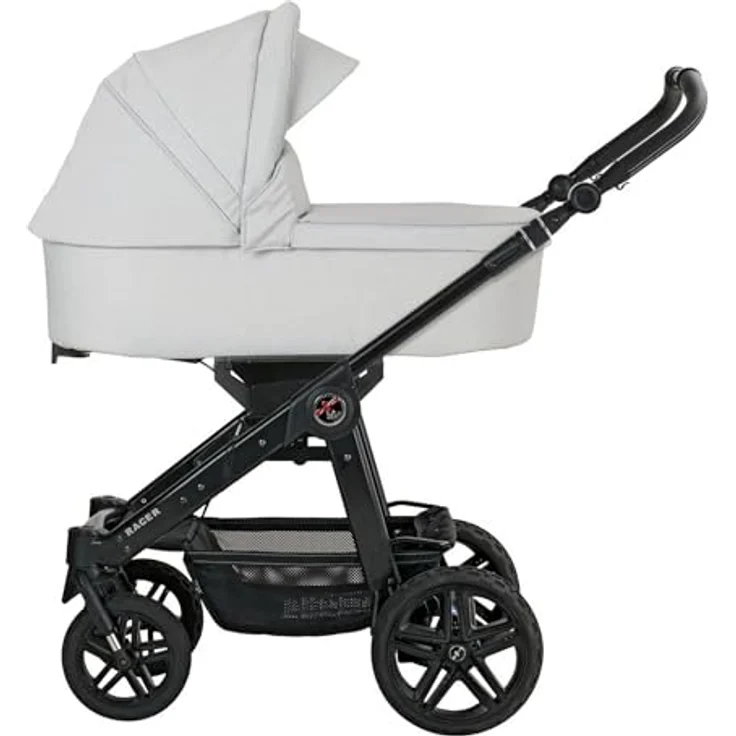 Hartan Kinderwagenset Racer GTS, 3-teilig, Hellgrau, mit Federung, 5-Punkte-Gurt, abklappbarer Fußstütze, Made in Germany – Bild 7