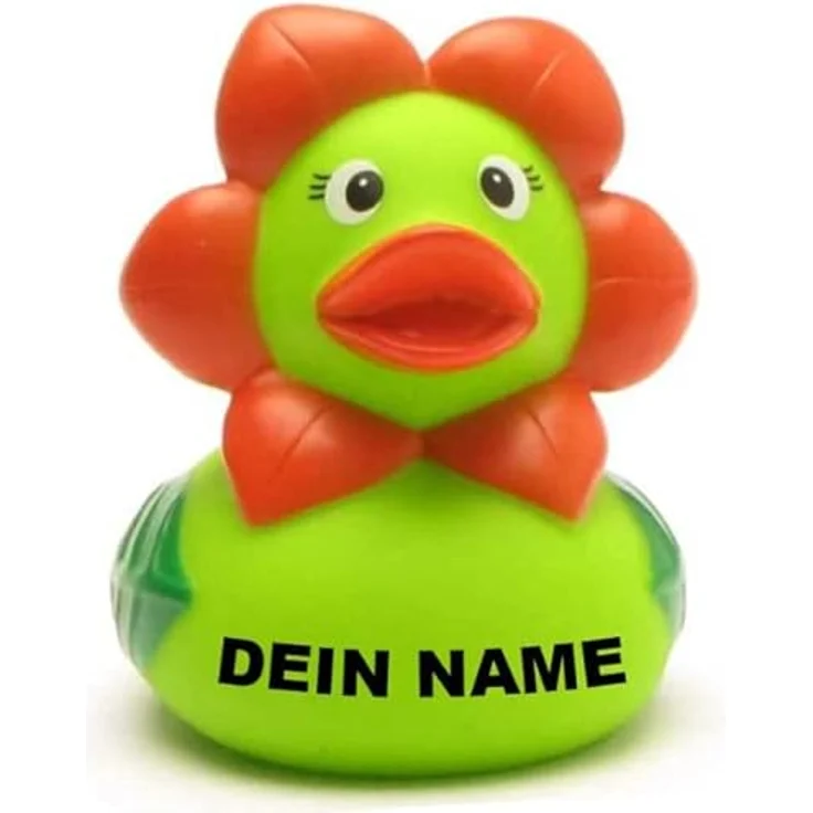 Duckshop Badeente - personalisierbar (Blume Ente) mit eigenem Wunschtext, 8 cm – Bild 1