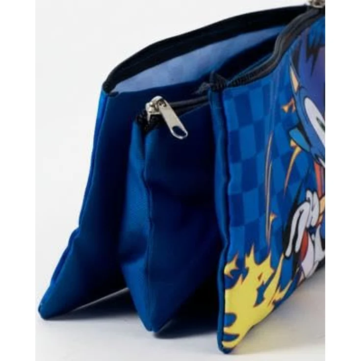 Sonic Federmäppchen Sonic the Hedgehog Sprint, 3-Fach Federmäppchen in Blau, 23 cm, robustes Polyester mit stabilem Reißverschluss – Bild 3