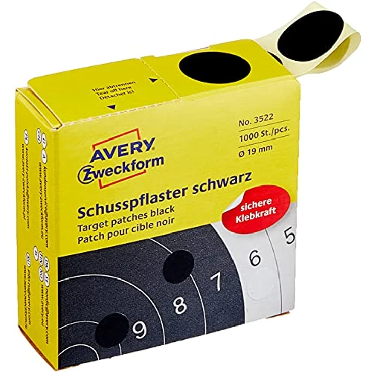 AVERY Zweckform 3522 Schusspflaster 1.000 Stück (Ø19mm, Zielscheibe, Schießsport, Schützensport, Schützenverein, runde Aufkleber, permanent, Markierungspunkt, im Spender) schwarz – Bild 1