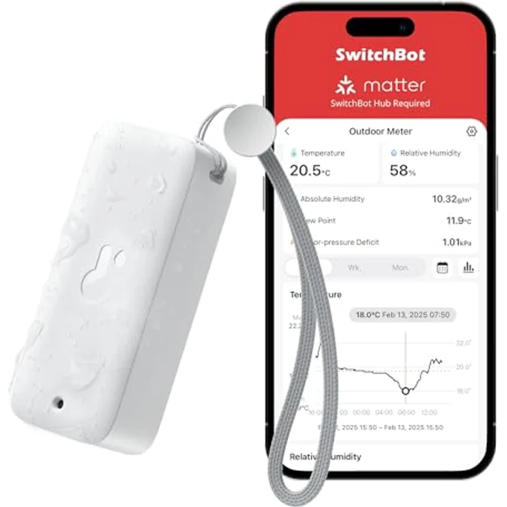 SwitchBot Hygrometer Thermometer IP65, Bluetooth Innen Außen mit Taupunkt/VPD/Absolute Feuchtigkeitssensor, Datenspeicherung für Gewächshäuser und Weinkeller – Bild 1