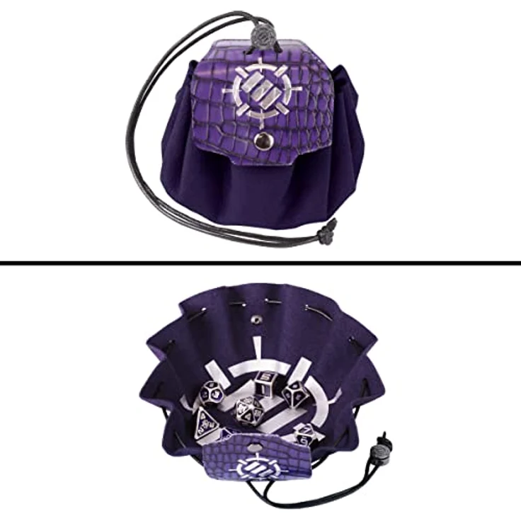 ENHANCE Würfelset aus Metall, 7 polyedrische Würfel mit 2-in-1-Würfeltasche und Würfeltablett aus veganem Leder, lila Sammleredition für Dungeon and Dragons RPG – Bild 3