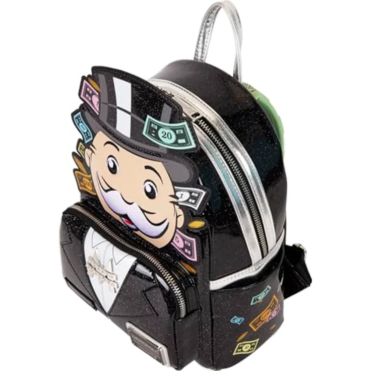 Loungefly Hasbro Monopoly Pennybags Mini Rucksack, veganes Lackleder mit glitzernden Details, 22,9 x 26,7 x 11,4 cm – Bild 3