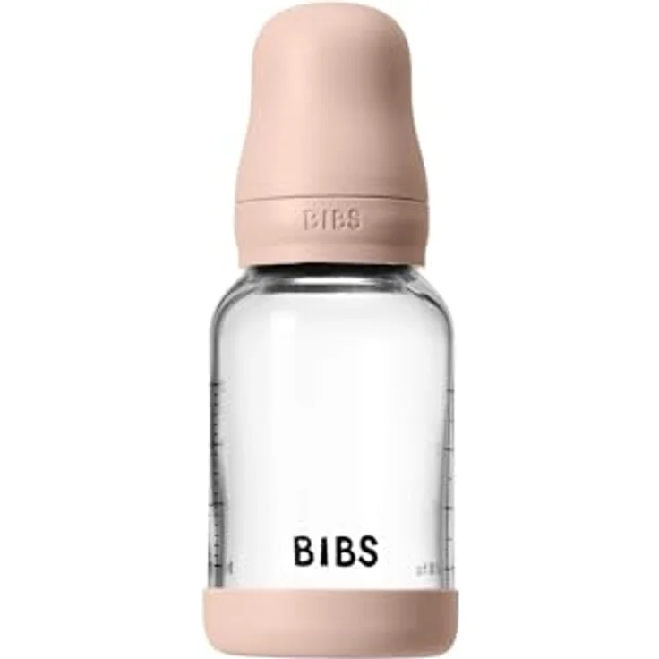 BIBS Baby Glasflasche 120ml, Runder Sauger aus Naturkautschuklatex, Kolikenreduzierung, Blush, Hergestellt in Dänemark – Bild 4