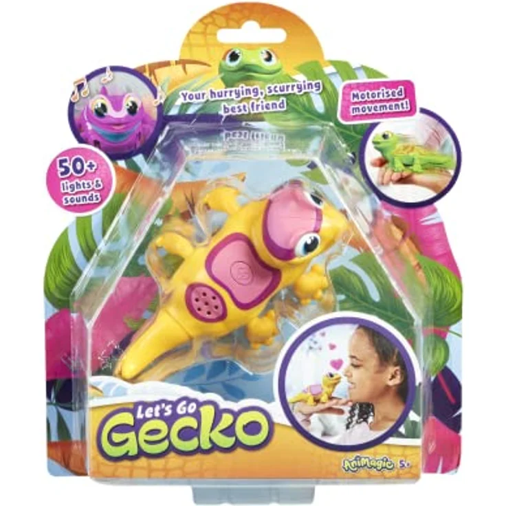 Animagic Let's Go Gecko (Gelb), Interaktives Kuscheltier mit über 50 Sound-Effekten und motorisierten Bewegungen, Spielzeug ab 5 Jahren – Bild 1