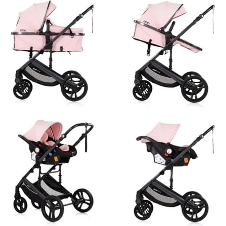 Chipolino Kinderwagen 3 in 1 Amore, Kombikinderwagen mit Babyschale, Adapter, Wickeltasche und Fußabdeckung, rosa pink – Bild 4