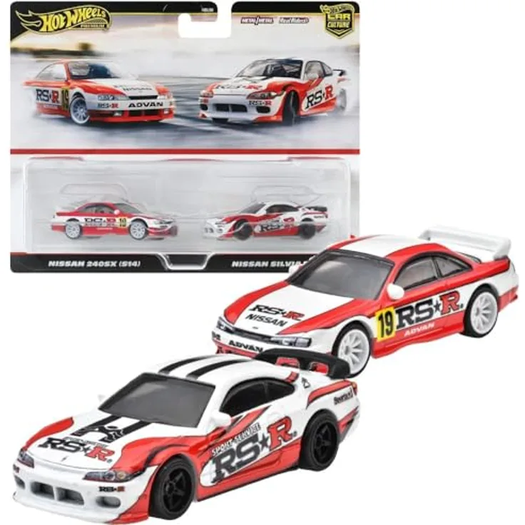 Mattel Hot Wheels Car Culture Nissan 240SX und Nissan Silvia HRR84 Pack, Modellfahrzeuge im Maßstab 1:64, Premium-Qualität für Sammler