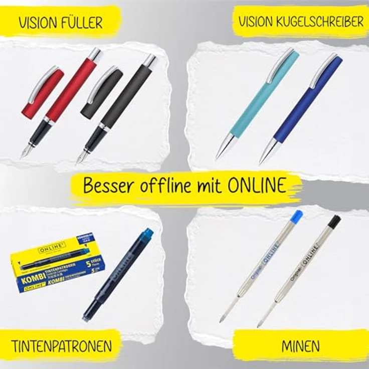 Online Pen Füller Vision Füllhalter, gebürstetes Aluminium, hochwertige Iridium-Feder, in Geschenkbox – Bild 9