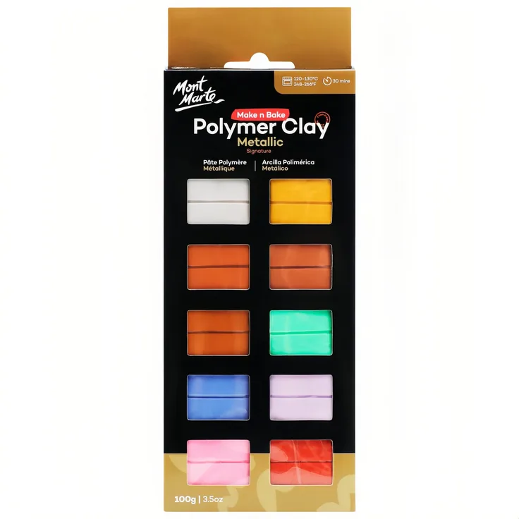 Mont Marte Modelliermasse Polymer Clay–10 Metallic Farben 100g–Ofenhärtend, weiche Modelliermasse - Leicht zu formen & basteln