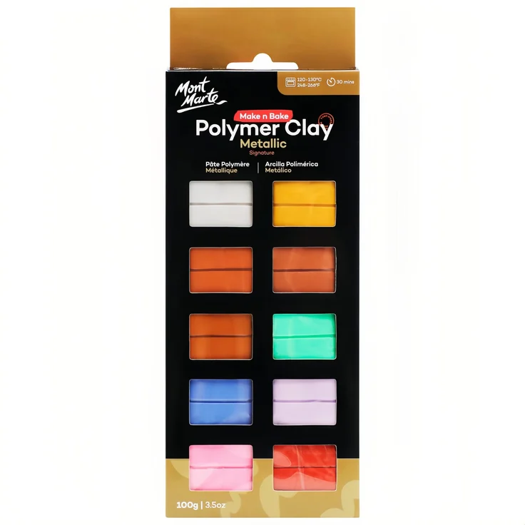Mont Marte Modelliermasse Polymer Clay–10 Metallic Farben 100g–Ofenhärtend, weiche Modelliermasse - Leicht zu formen & basteln – Bild 1