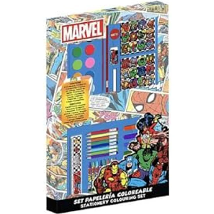 Cerda Farbkasten Marvel Kreatives Schreib- und Malset mit Avengers-Motiv, inkl. Buntstiften, Malvorlagen und Stickern – Bild 2