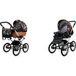 BabyLux ALU 2in1 Kinderwagen Garden Flowers Silver Frame - Verstellbar, langlebig, sicher und multifunktional