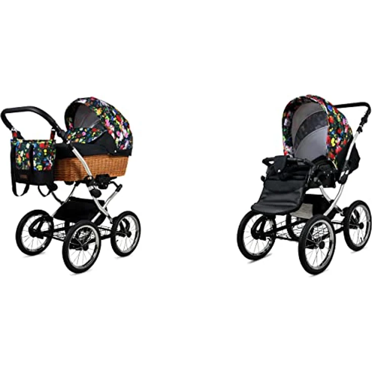 BabyLux ALU 2in1 Kinderwagen Garden Flowers Silver Frame - Verstellbar, langlebig, sicher und multifunktional – Bild 1