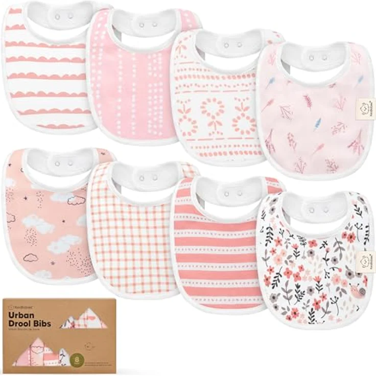 KeaBabies 8-Pack Bio Lätzchen Baby für Jungen und Mädchen, weiche Baumwolle, saugfähig, leicht zu reinigen, verstellbare Druckknöpfe, 0-24 Monate (Sweet Charm) – Bild 1