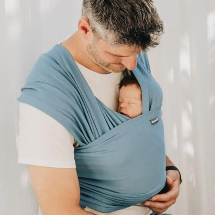 Hoppediz Elastisches Baby-Tragetuch für Neugeborene ab Geburt (2-9 kg), aus 100% Bio-Baumwolle, klassisch 4,60 m, Farbe Ocean – Bild 3