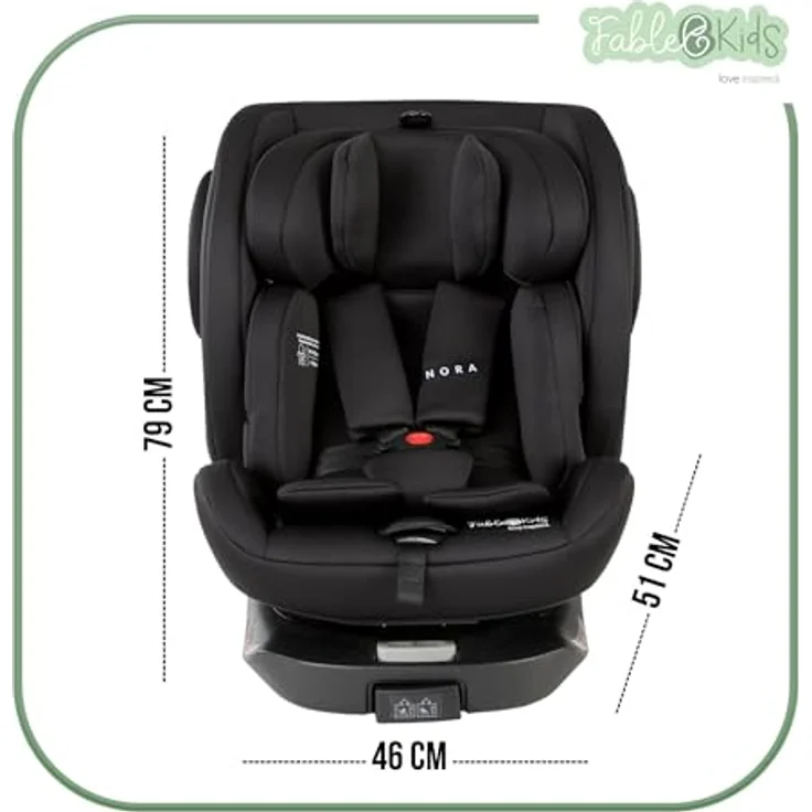 FableKids NORA Autokindersitz 360° drehbar mit Isofix, für 40-150 cm, ab Geburt bis ca. 12 Jahre, schwarz – Bild 7