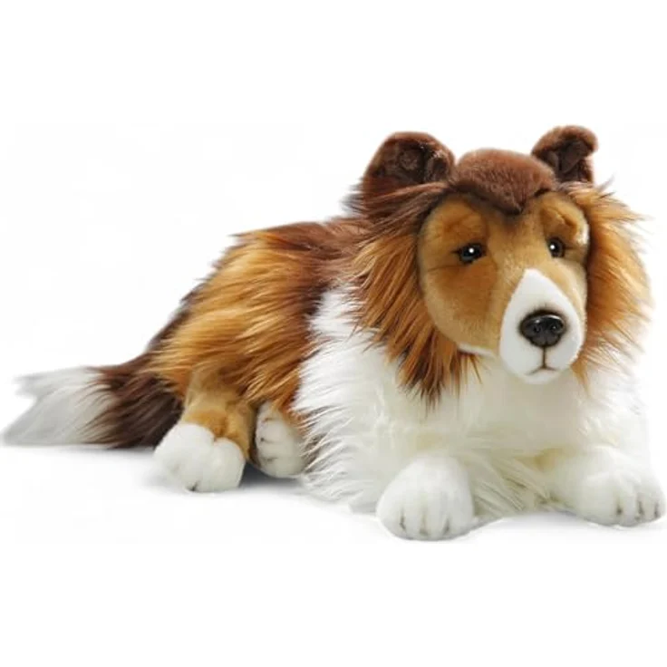 Carl Dick Collie liegend, Hund, Plüschtier, Kuscheltier, ca. 44cm 3551, Langhaar Collie in Hellbraun/Dunkelbraun/Weiß, antiallergisch und schwer entflammbar – Bild 3