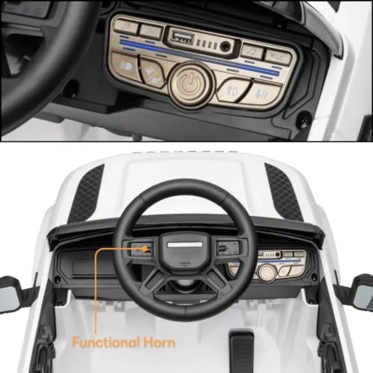 Vrooomy Land Rover Defender 90 Elektro-Kinderfahrzeug 12V für 1 bis 5 Jahre – Akku-Kinderauto mit Fernbedienung, EVA-Rädern, 3-Punkt-Gurt und MP3-Player – Weiß – Bild 7