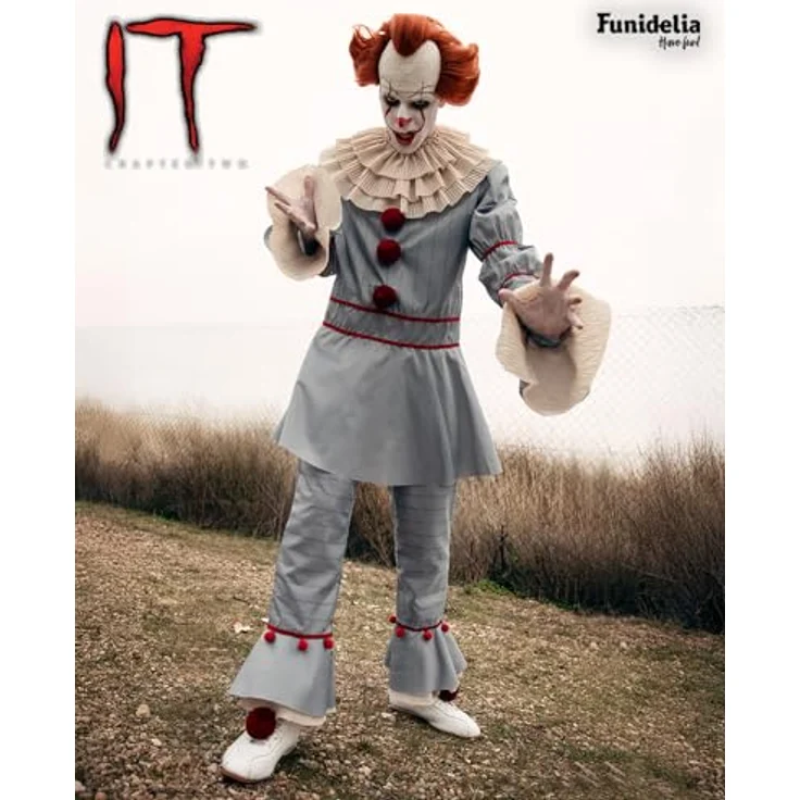 Metamorph ES Kapitel 2 – Pennywise Kostüm, mehrteiliges Clownskostüm mit Oberteil, Hose, Clownskragen und dekorativen Bommeln, XXL – Bild 4