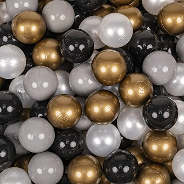 KiddyMoon 200 ∅ 7Cm Kinder Bälle Spielbälle, BPA-frei, Schwarz/Perle/Golden/Grau, Made in EU, Eurofins-zertifiziert – Bild 2