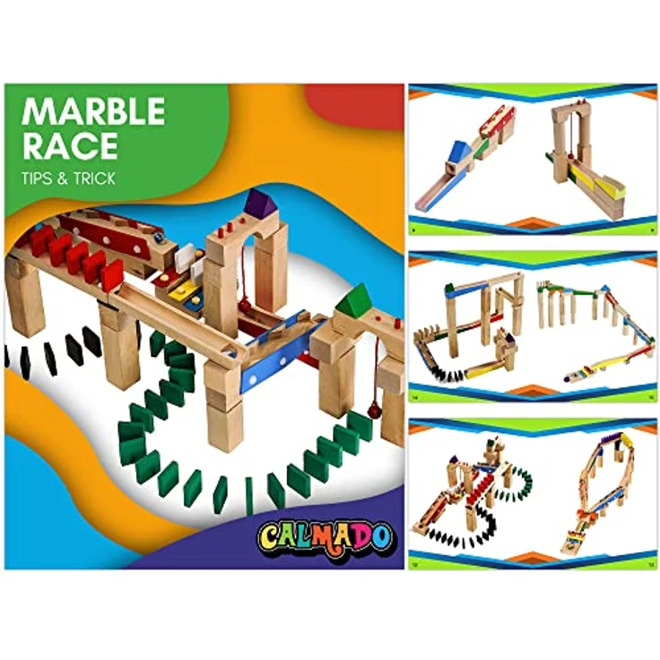 Calmado Kugelbahn/Murmelbahn Set, 200-teiliges Buchenholzspielzeug mit Tasche und Anleitung, für Kinder ab 6 Jahren – Bild 4