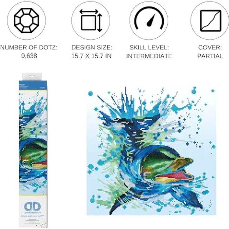 DIAMOND DOTZ DD8.004, 5D Diamond Painting Set "Delfin Flipper", Kreativset mit 9.638 Diamant Mosaiksteinen, 40 x 40 cm, DIY Komplettset für Erwachsene und Kinder ab 8 Jahren – Bild 2