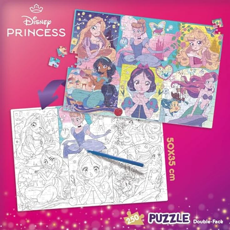 Lisciani Puzzle Disney Princesses Manga, 250-teiliges doppelseitiges Puzzle für Kinder ab 7 Jahren, 50x35 cm mit Ausmal-Rückseite, kreatives Lernspiel – Bild 4