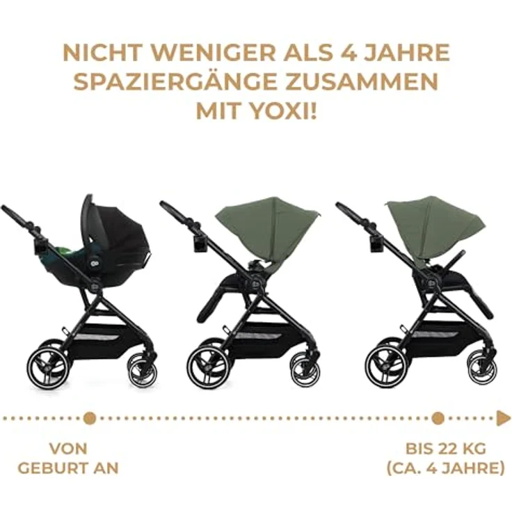 Kinderkraft YOXI Kinderwagen, Buggy für Kinder von Geburt bis 22 kg, einfach zusammenklappbar, undurchdringliche Räder, wasserdicht, UPF50+, Korb bis 5 kg, Grün – Bild 3