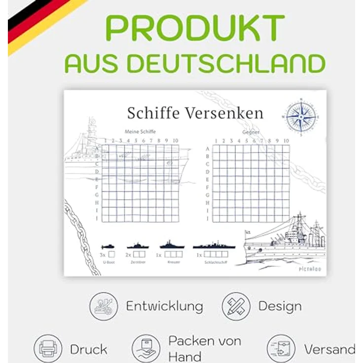 PICTALOO Schiffe Versenken Spielblock Set, 50 Blatt DIN A5, Reisespiel für unterwegs, Familienspiel für Jungen und Mädchen (2X) – Bild 2