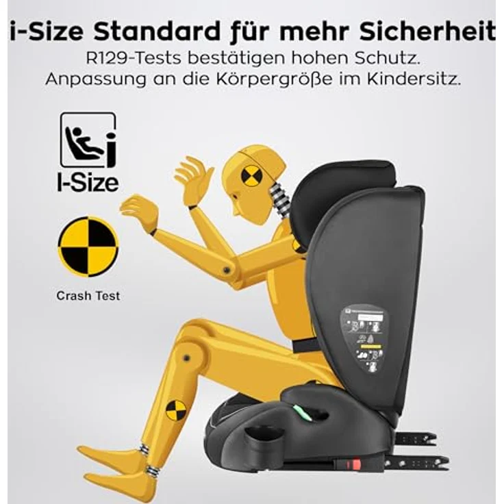 Tulano Joy 25, Kindersitz mit i-Size-Zulassung, verstärkter Kopfstütze, schwarz-grau – Bild 6