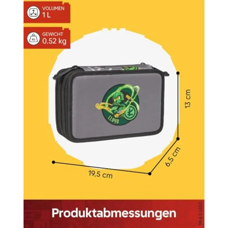 SKANDO BAGS LEGO® NINJAGO® Federmäppchen Elemental Master of Energy, 3-Fach Federmappe mit 3 Fächern und Schulzubehör, 1 L, 19,5 x 6,5 x 13 cm – Bild 3