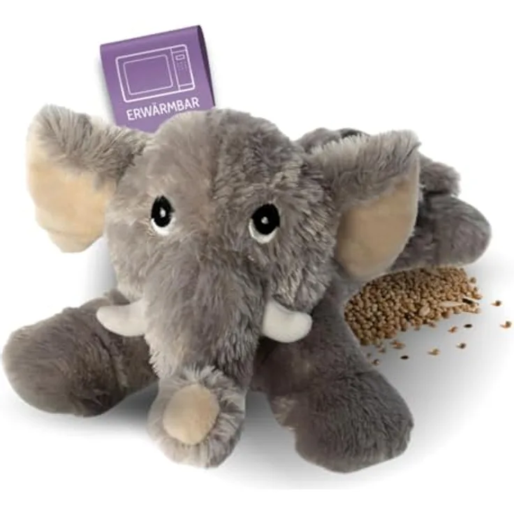 Habibi Plush Classic Wärmetier Elefant, Kuscheltier und Wärmekissen mit natürlichen Hirsekörnern, Duftkomposition aus Lavendel, Jasmin, Lemongras und Vanille, 35 cm