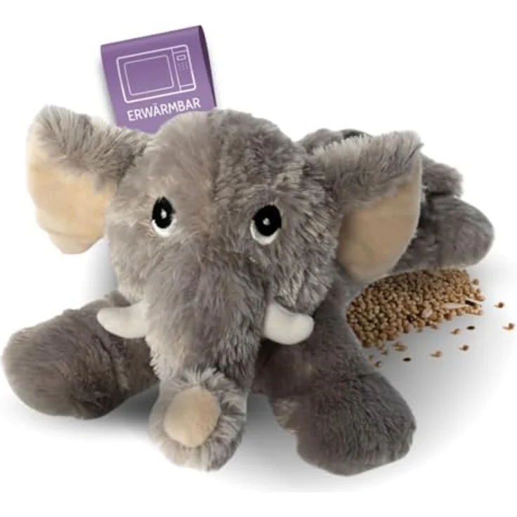 Habibi Plush Classic Wärmetier Elefant, Kuscheltier und Wärmekissen mit natürlichen Hirsekörnern, Duftkomposition aus Lavendel, Jasmin, Lemongras und Vanille, 35 cm – Bild 1