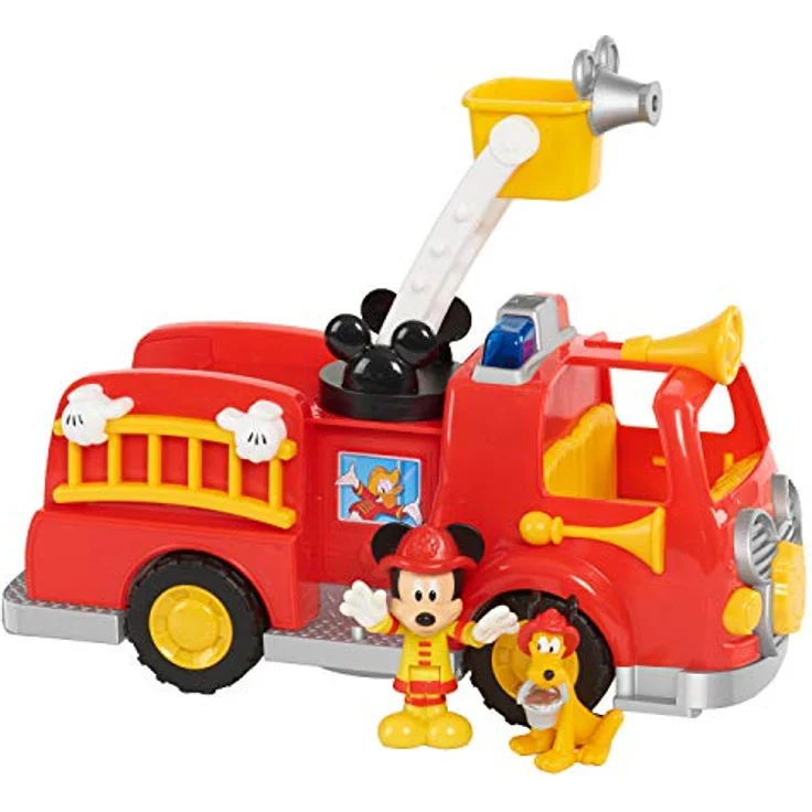 Just Play Disney Junior Mickey Mouse Feuerwehrauto mit Licht und Sound lustige Mickey-Sprüche und Feuerwehrauto-Soundeffekte, 2 bewegliche Sammelfiguren Mickey und Pluto, ab 3 Jahren – Bild 1