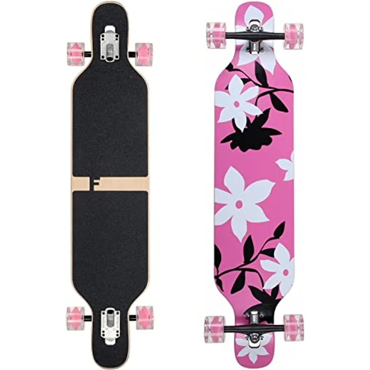 Flex3 bis 68kg - Camber Longboard (Flex3 bis 68kg, pink Flower LED - Ahornholz) – Bild 1