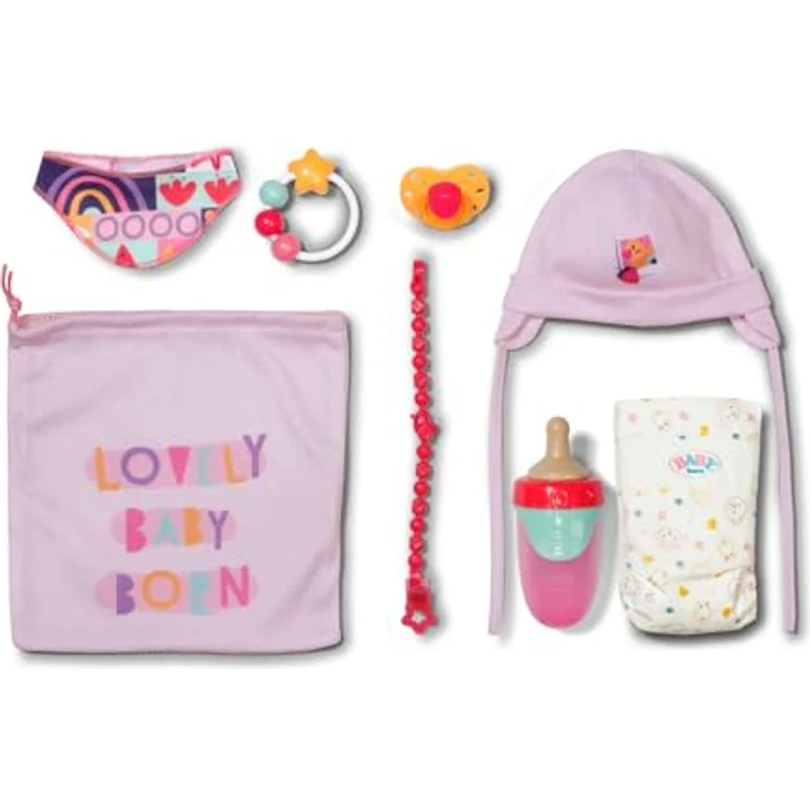 BABY born Neugeborenen-Set, 7-teilig mit Mütze, Windel, Rassel, Halstuch, Schnuller und Schnullerkette für 43cm Puppen, 837979 Zapf Creation – Bild 1