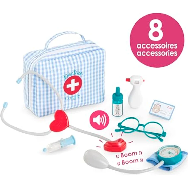 Corolle Koffer Doktor Set, 8 Zubehörteile für 30 cm Puppen, ab 18 Monaten, inklusive Stethoskop und Arztkoffer, 9000111140 – Bild 4