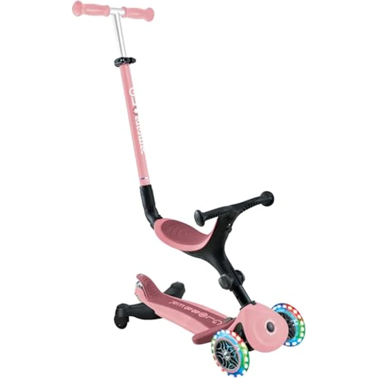Globber Go Up Active 360 Grad Evolutionärer Roller mit Sitz, Beleuchtung & Lichtern für Kleinkinder ab 15 Monaten, Pastellrosa – Bild 2