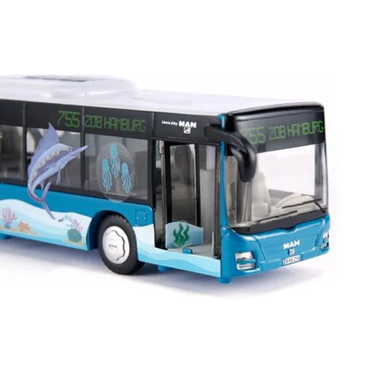 Siku SIKU SUPER Gelenkbus, MAN Modellfahrzeug in türkiser Lackierung mit detailliertem Innenraum und Stickerbögen – Bild 3