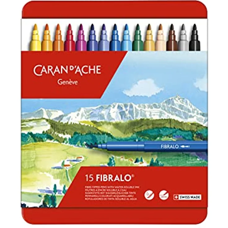 CARAN d'ACHE - FIBRALO Aquarelle Filzstifte in Metallbox - 15 Stück (Verpackung kann variieren) – Bild 1